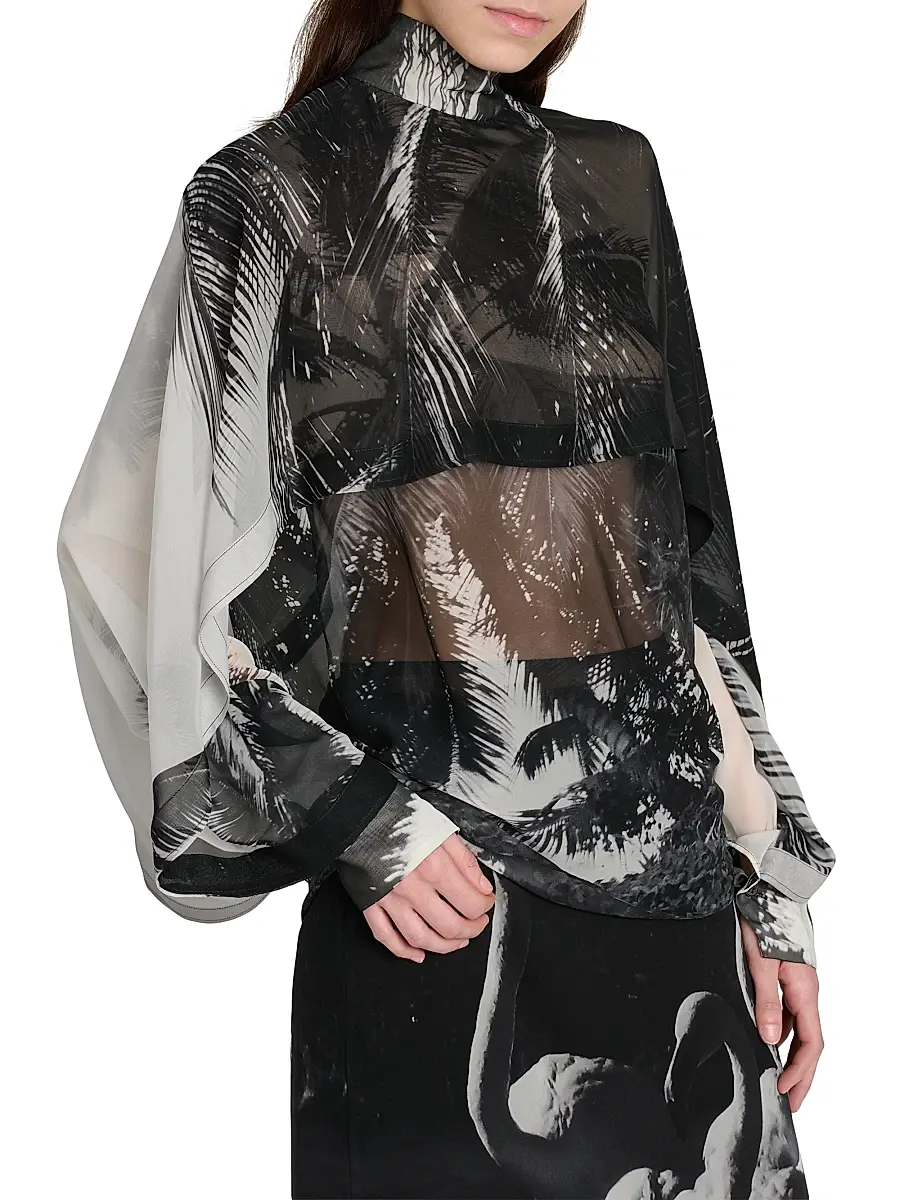 Ferragamo Women's Palm Silk Capelette Blouse | Thumbnail 6