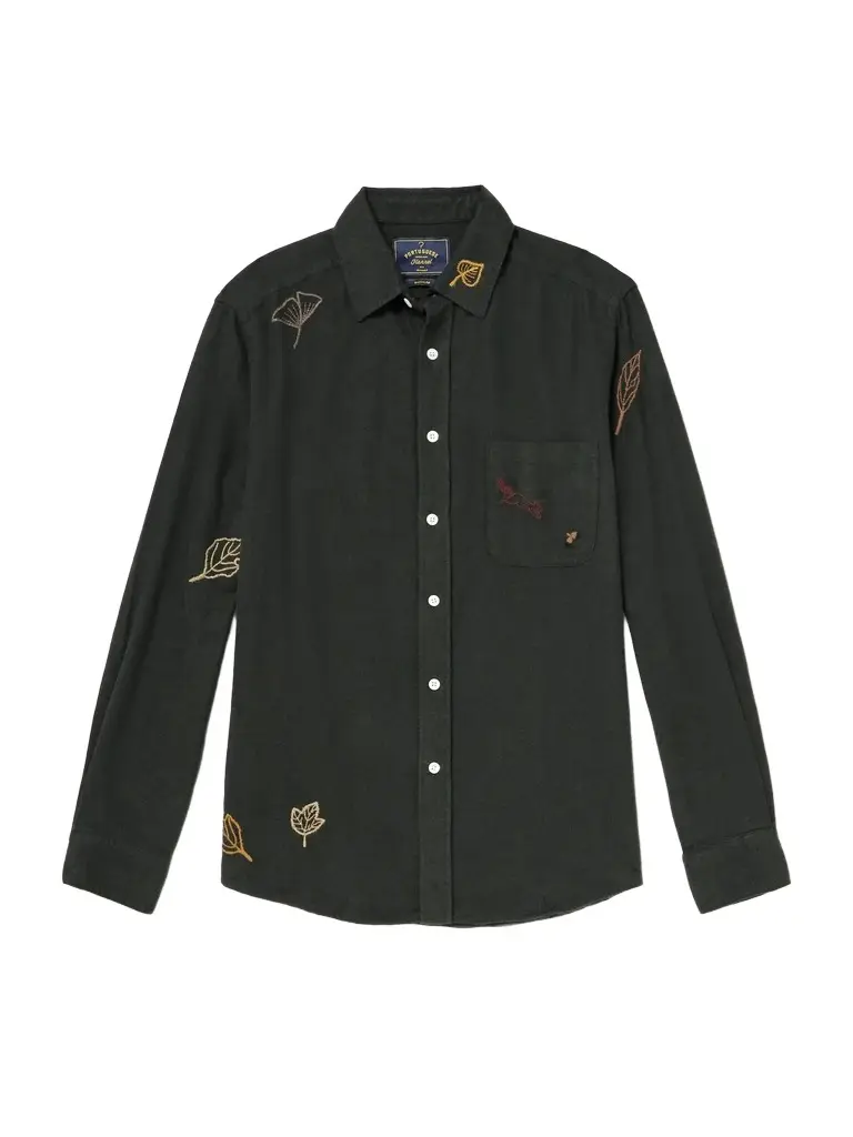 Portuguese Flannel Fall Leaves Embroidered Cotton-Flannel Shirt - Men
