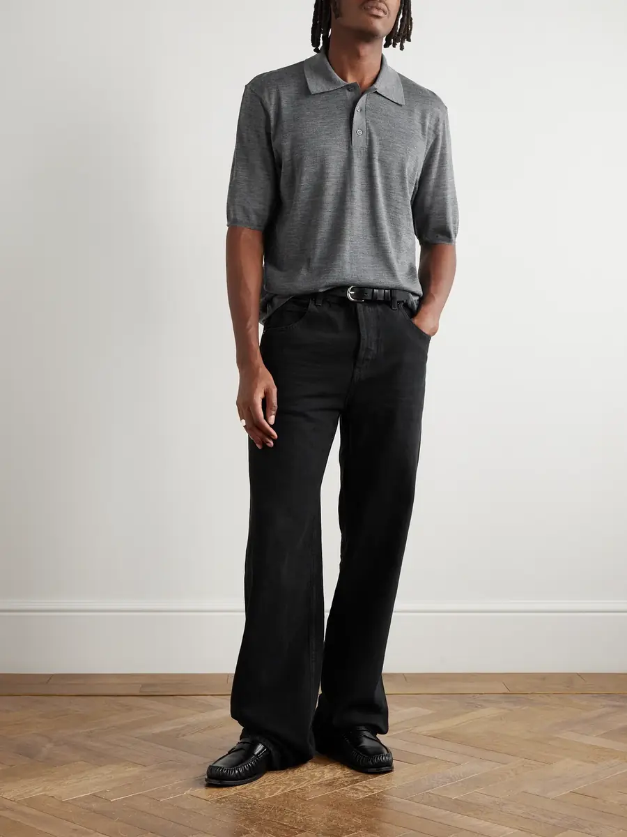 Saint Laurent Cassandre Logo-Embroidered Wool Polo Shirt - Men | Thumbnail 2 Saint Laurent Cassandre Logo-Embroidered Wool Polo Shirt - Men | Thumbnail 2