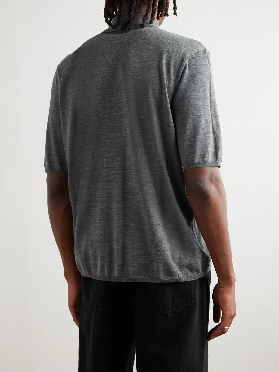 Saint Laurent Cassandre Logo-Embroidered Wool Polo Shirt - Men | Thumbnail 4 Saint Laurent Cassandre Logo-Embroidered Wool Polo Shirt - Men | Thumbnail 4