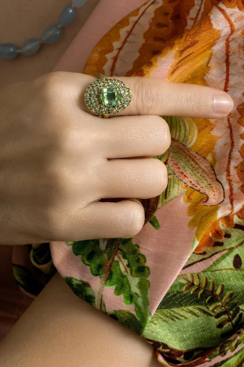 LEIGH MAXWELL Green Tourmaline Faceted Shield Ring | Thumbnail 4 LEIGH MAXWELL Green Tourmaline Faceted Shield Ring | Thumbnail 4