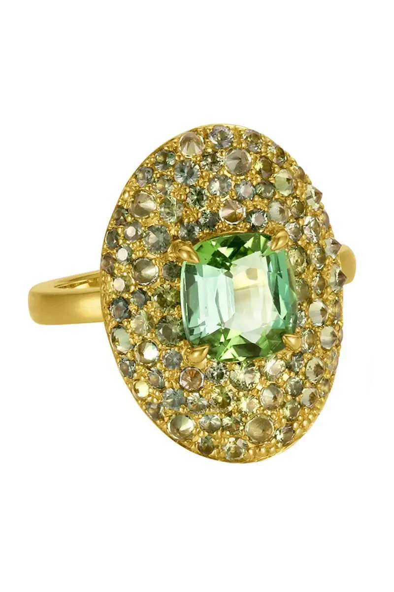 LEIGH MAXWELL Green Tourmaline Faceted Shield Ring | Image 1 LEIGH MAXWELL Green Tourmaline Faceted Shield Ring | Image 1