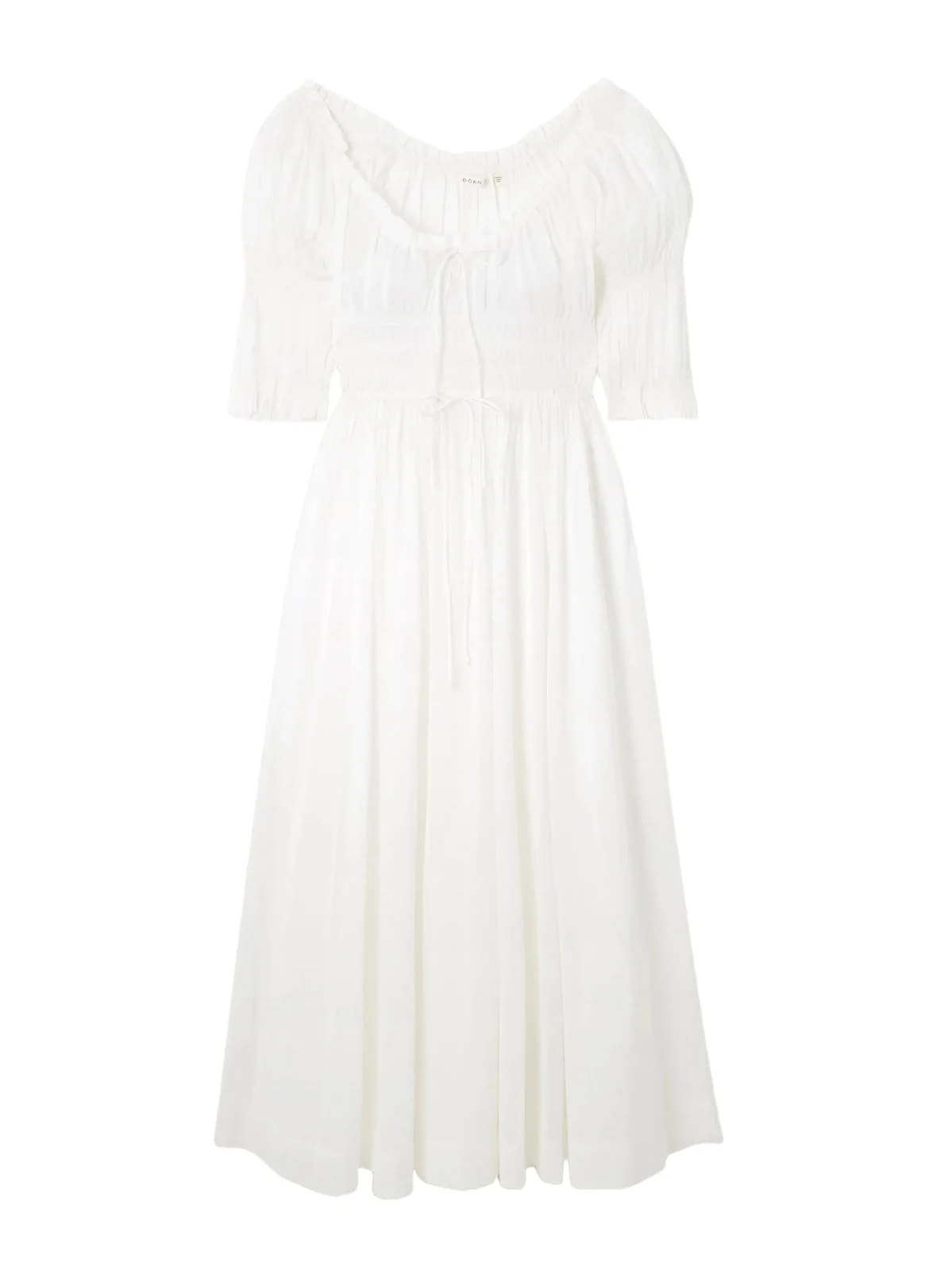 Ischia Shirred Organic Cotton-blend Voile Midi Dress