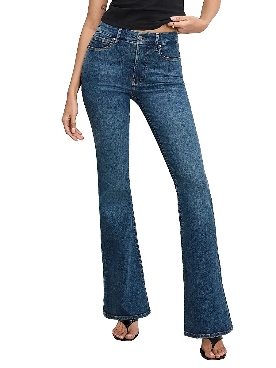 Good American Women's Good Legs High-Rise Flare Jeans - Blue | Image 1 Good American Women's Good Legs High-Rise Flare Jeans - Blue | Image 1