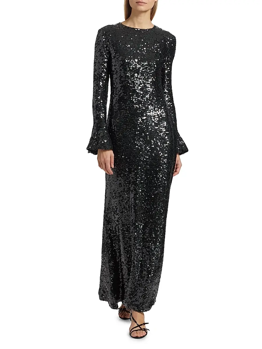 Lapointe Women's Sequined Flare-Sleeve Sheath Gown | Thumbnail 2