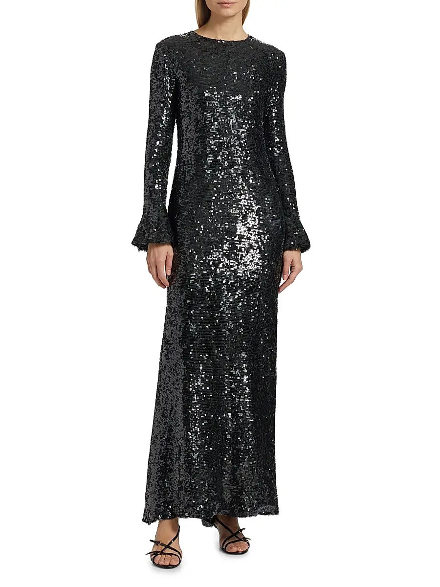 Lapointe Women's Sequined Flare-Sleeve Sheath Gown | Thumbnail 3