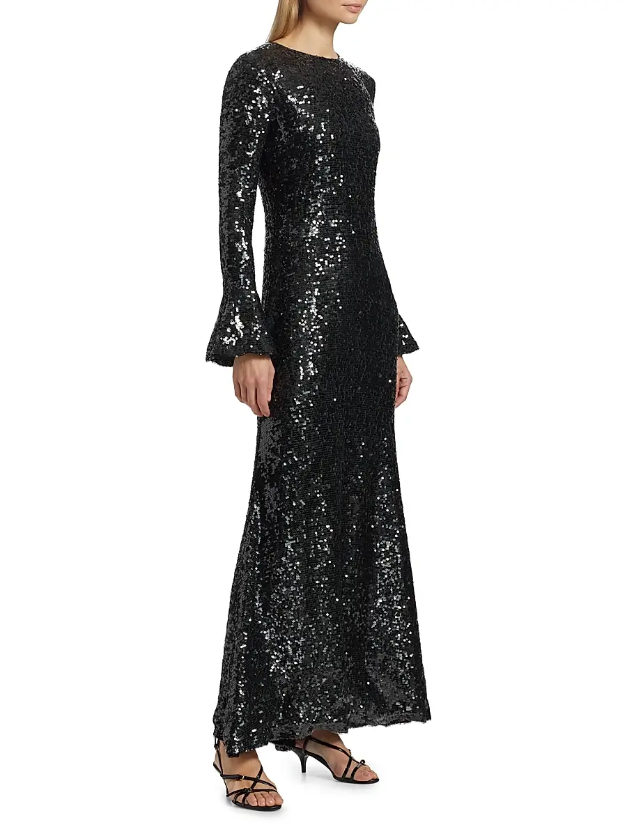 Lapointe Women's Sequined Flare-Sleeve Sheath Gown | Thumbnail 4