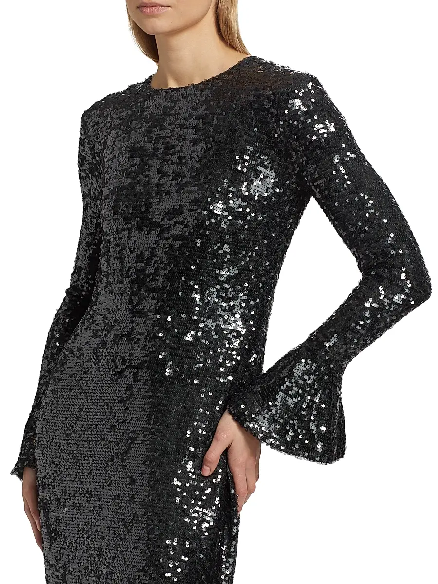 Lapointe Women's Sequined Flare-Sleeve Sheath Gown | Thumbnail 6