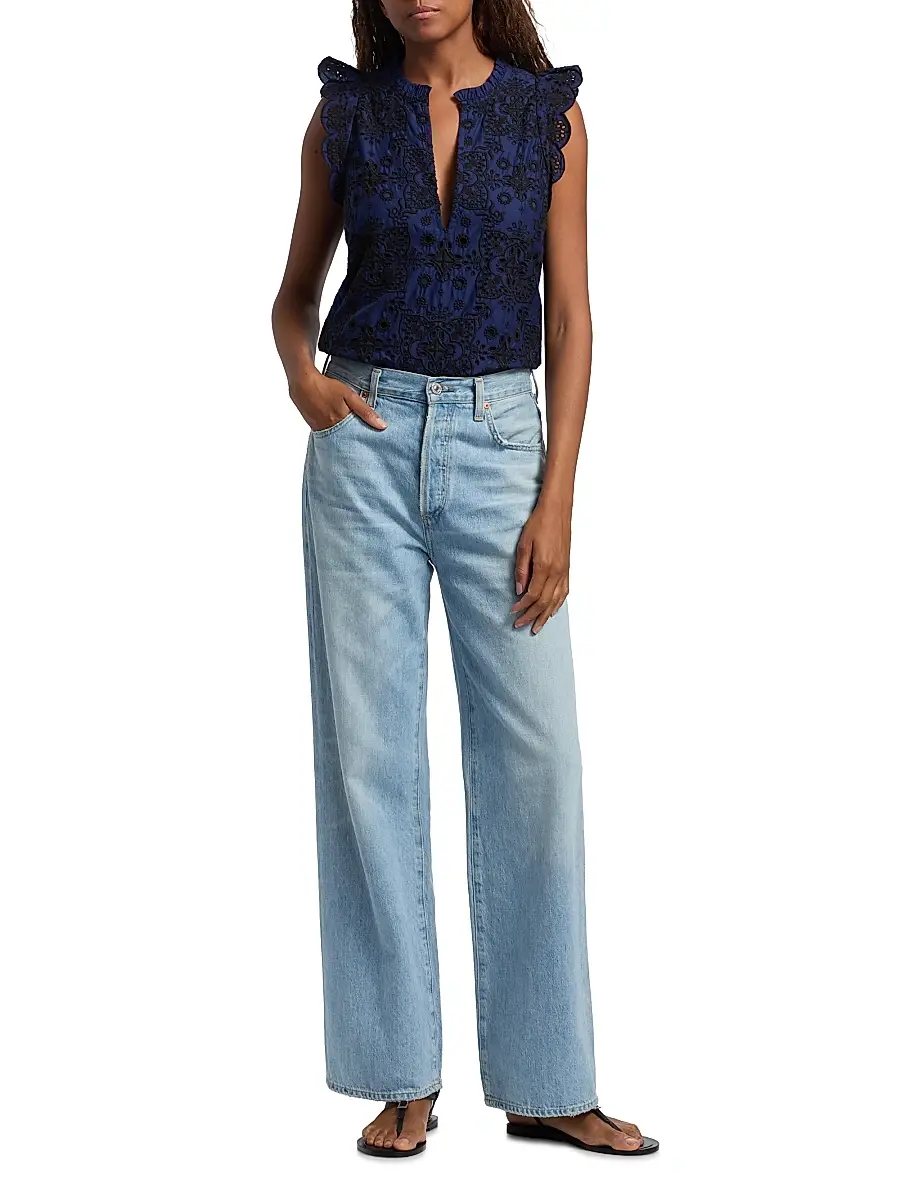 FIGUE Women's Maris Embroidered Cotton Top | Thumbnail 2