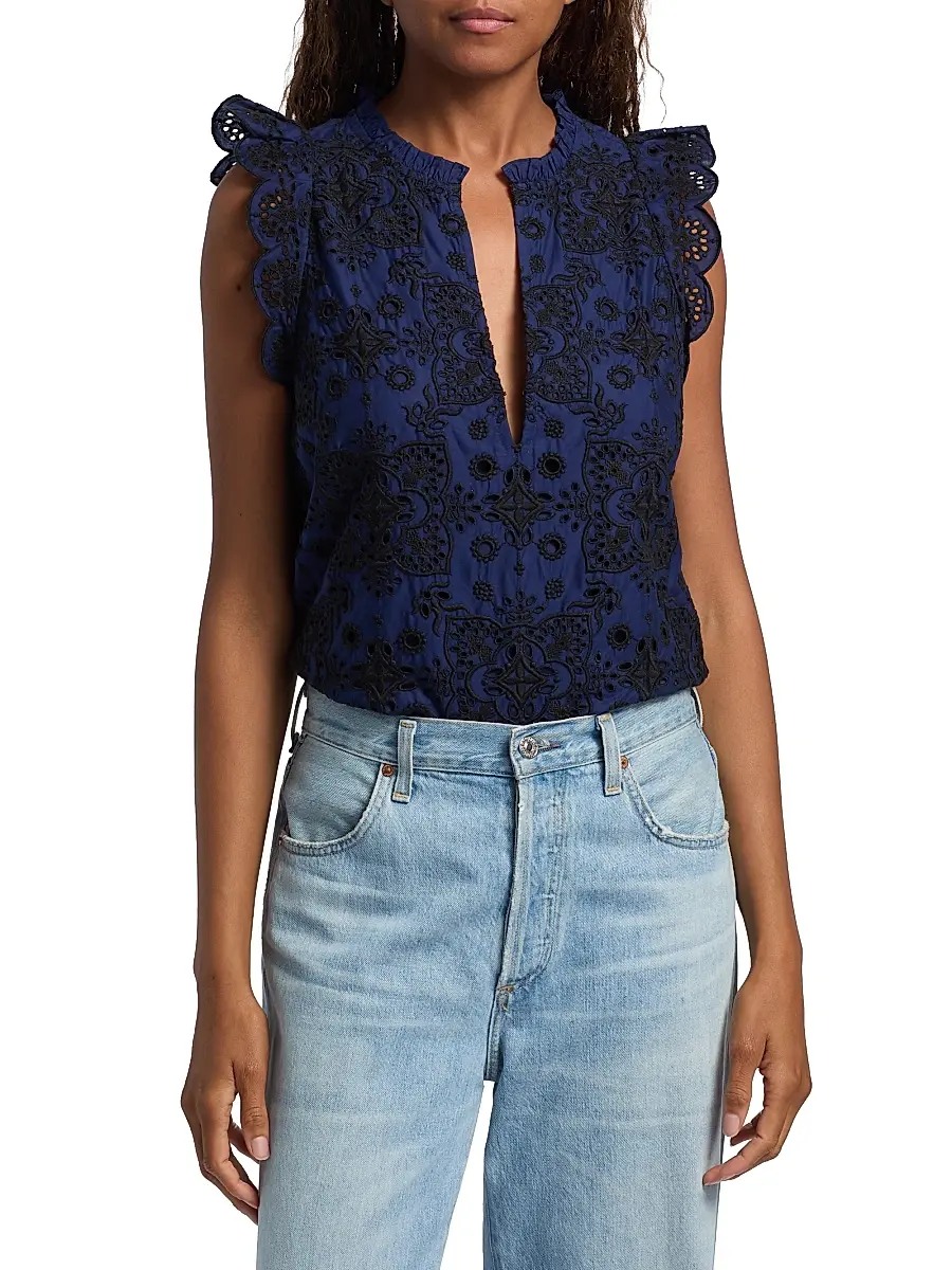 FIGUE Women's Maris Embroidered Cotton Top | Thumbnail 3