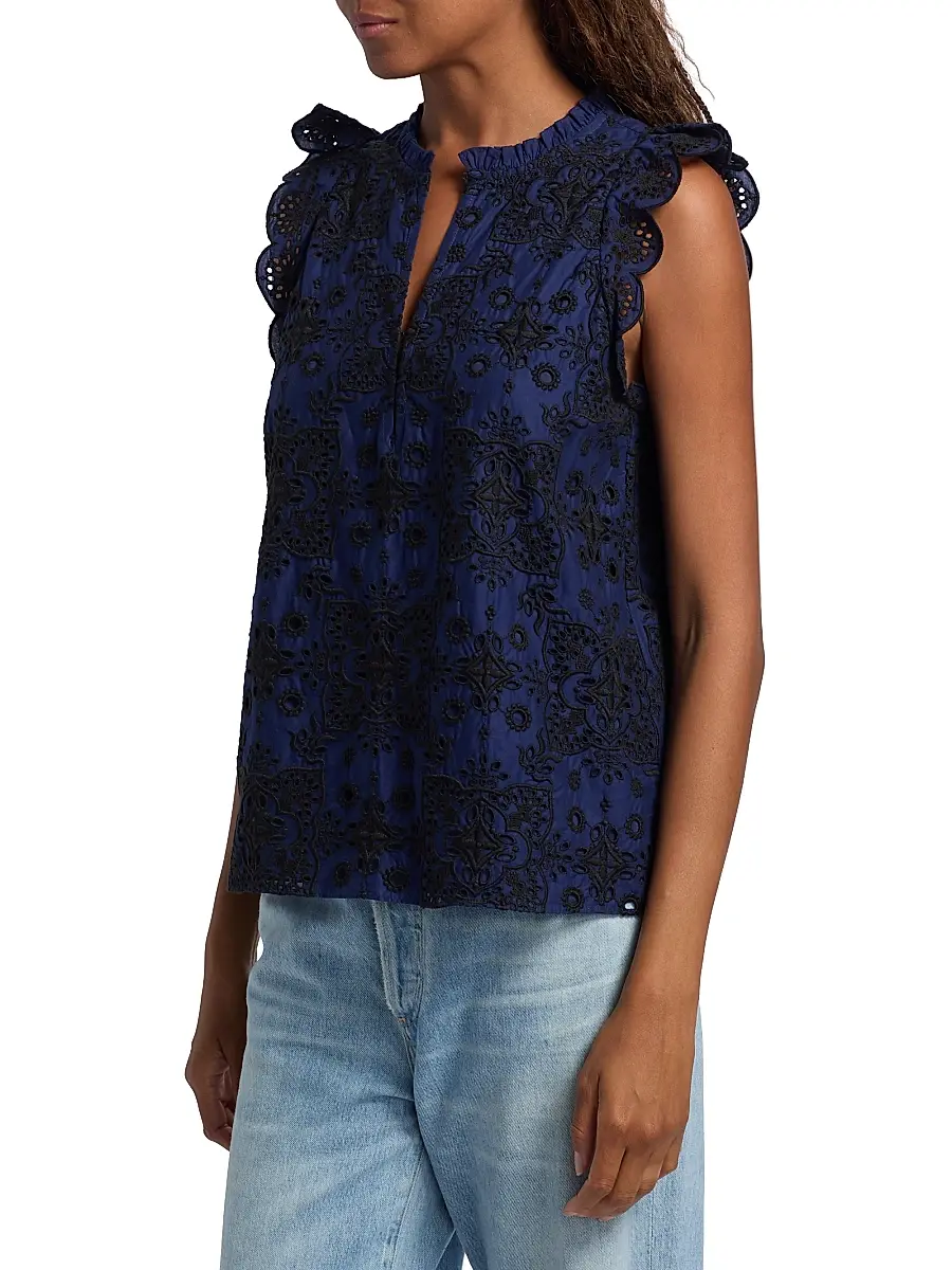 FIGUE Women's Maris Embroidered Cotton Top | Thumbnail 4