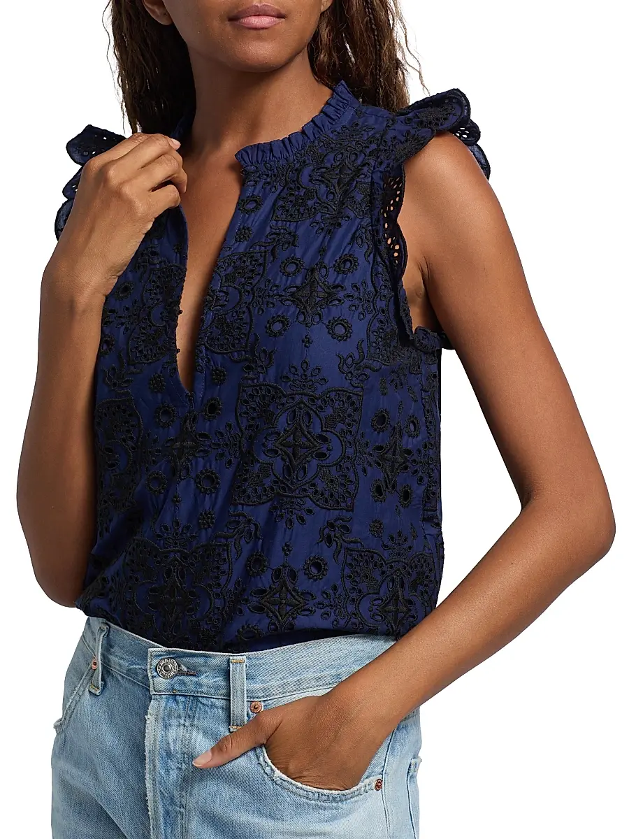 FIGUE Women's Maris Embroidered Cotton Top | Thumbnail 6