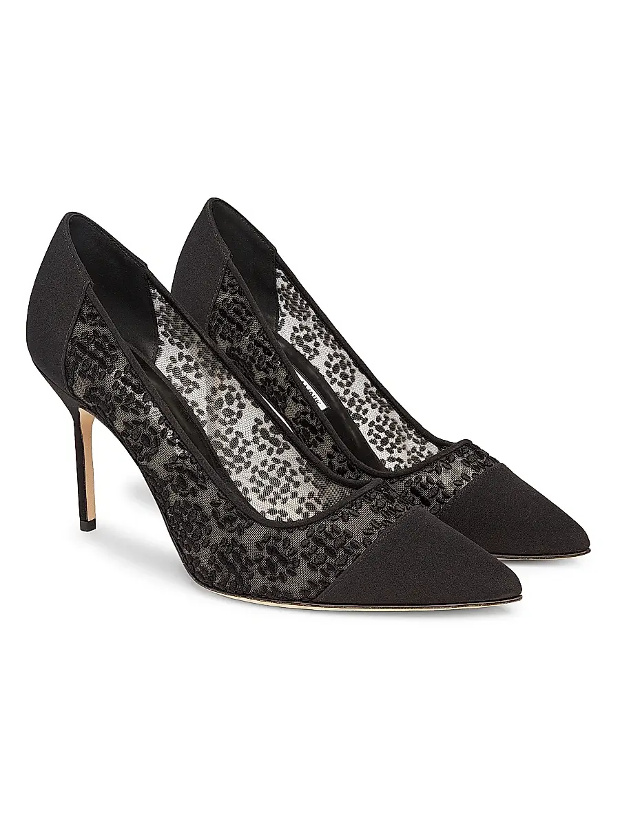 Manolo Blahnik Women's Capcour 90MM Embroidered Mesh Pumps | Thumbnail 2