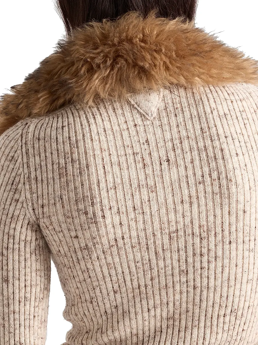 Prada Women's Wool and Linen Polo Sweater - Beige Khaki | Thumbnail 6 Prada Women's Wool and Linen Polo Sweater - Beige Khaki | Thumbnail 6
