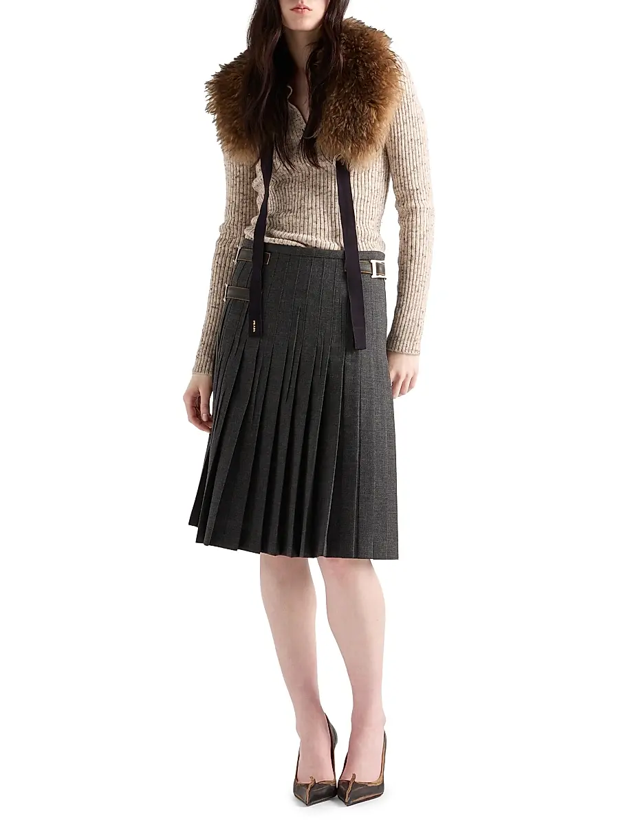 Prada Women's Wool and Linen Polo Sweater - Beige Khaki | Thumbnail 7 Prada Women's Wool and Linen Polo Sweater - Beige Khaki | Thumbnail 7