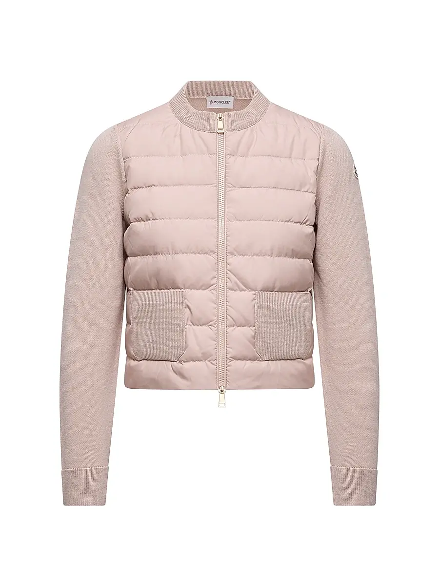 Moncler Women's Down Filled Cardigan in Wool - Beige | Image 1 Moncler Women's Down Filled Cardigan in Wool - Beige | Image 1