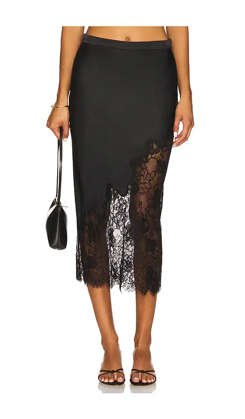 Fleur du Mal Silk And Lace Scallop Midi Skirt | Image 1 Fleur du Mal Silk And Lace Scallop Midi Skirt | Image 1
