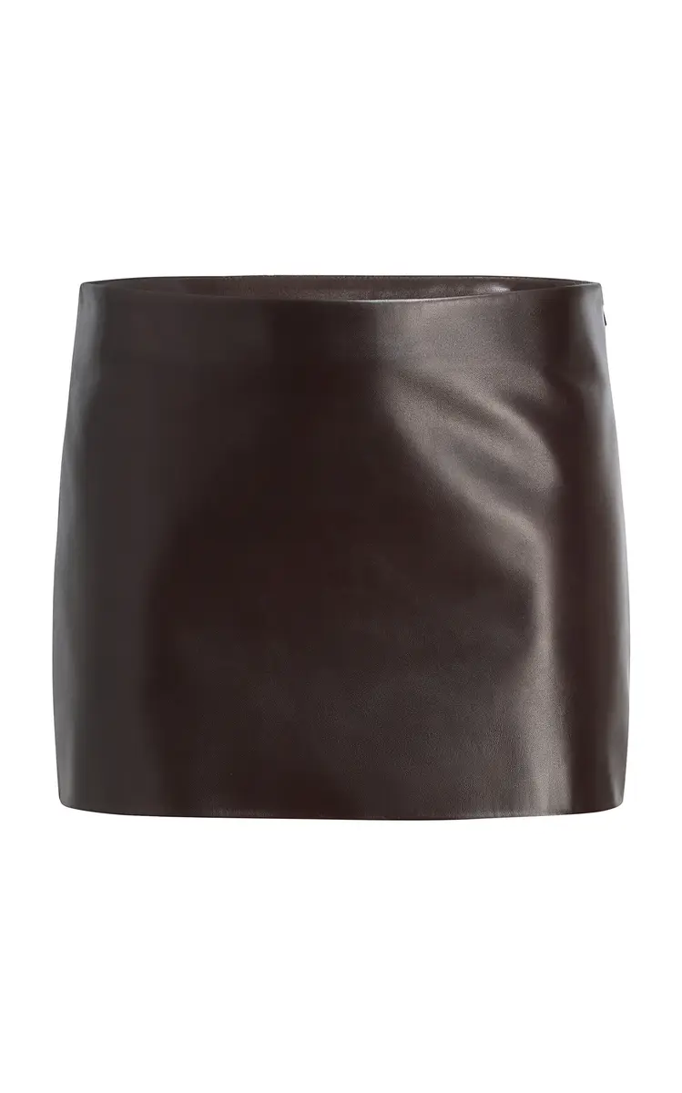 Khaite Jett Mid-Rise Plonge-Leather Mini Skirt | Image 1 Khaite Jett Mid-Rise Plonge-Leather Mini Skirt | Image 1