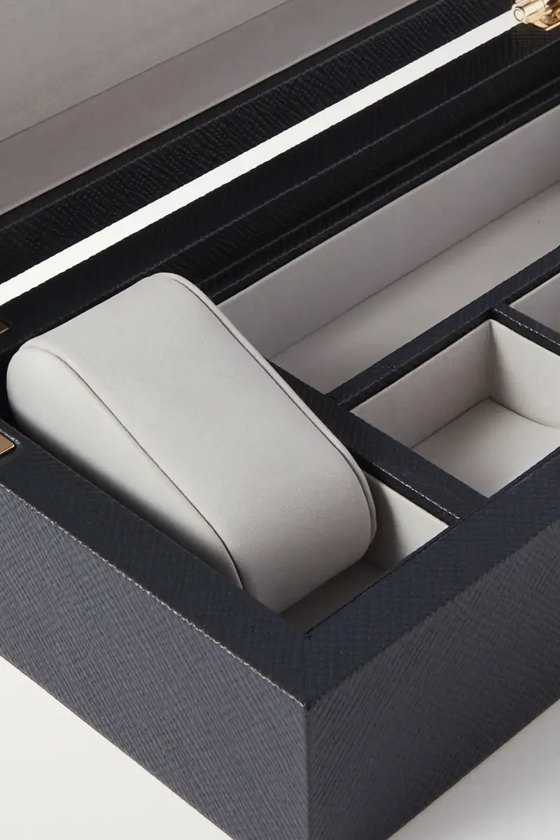 Smythson Panama Cross-Grain Leather Watch and Cufflink Box - Men | Thumbnail 4