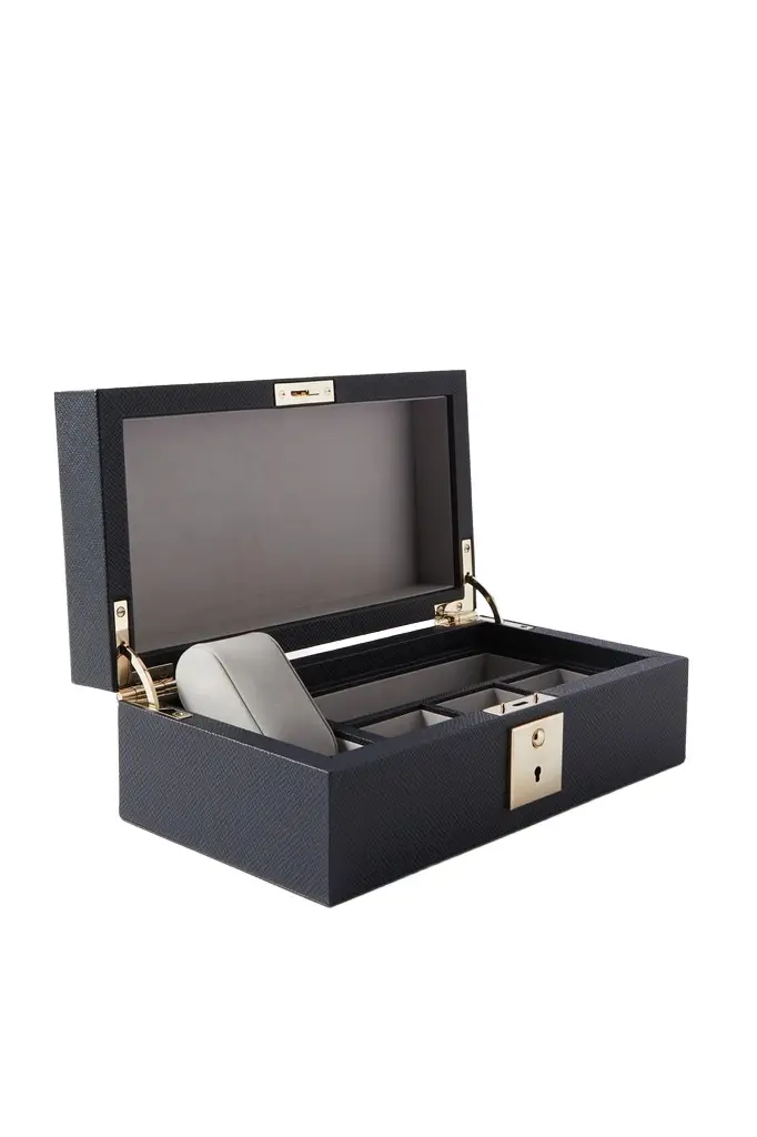 Smythson Panama Cross-Grain Leather Watch and Cufflink Box - Men | Image 1 Smythson Panama Cross-Grain Leather Watch and Cufflink Box - Men | Image 1