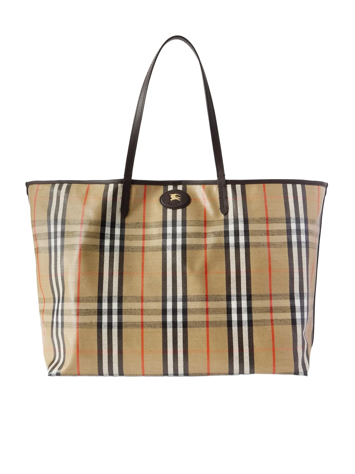 Full-Grain Leather-Trimmed Checked Coated-Canvas Tote Bag - Men Full-Grain Leather-Trimmed Checked Coated-Canvas Tote Bag - Men