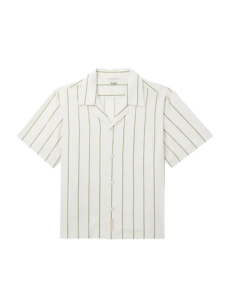 Celery Camp-Collar Striped Cotton-Poplin Shirt - Men Celery Camp-Collar Striped Cotton-Poplin Shirt - Men