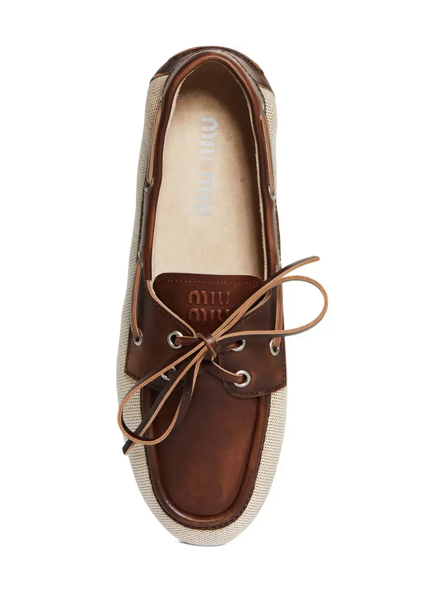 Miu Miu Canvas and Bleached Leather Boat Shoes | Thumbnail 5 Miu Miu Canvas and Bleached Leather Boat Shoes | Thumbnail 5