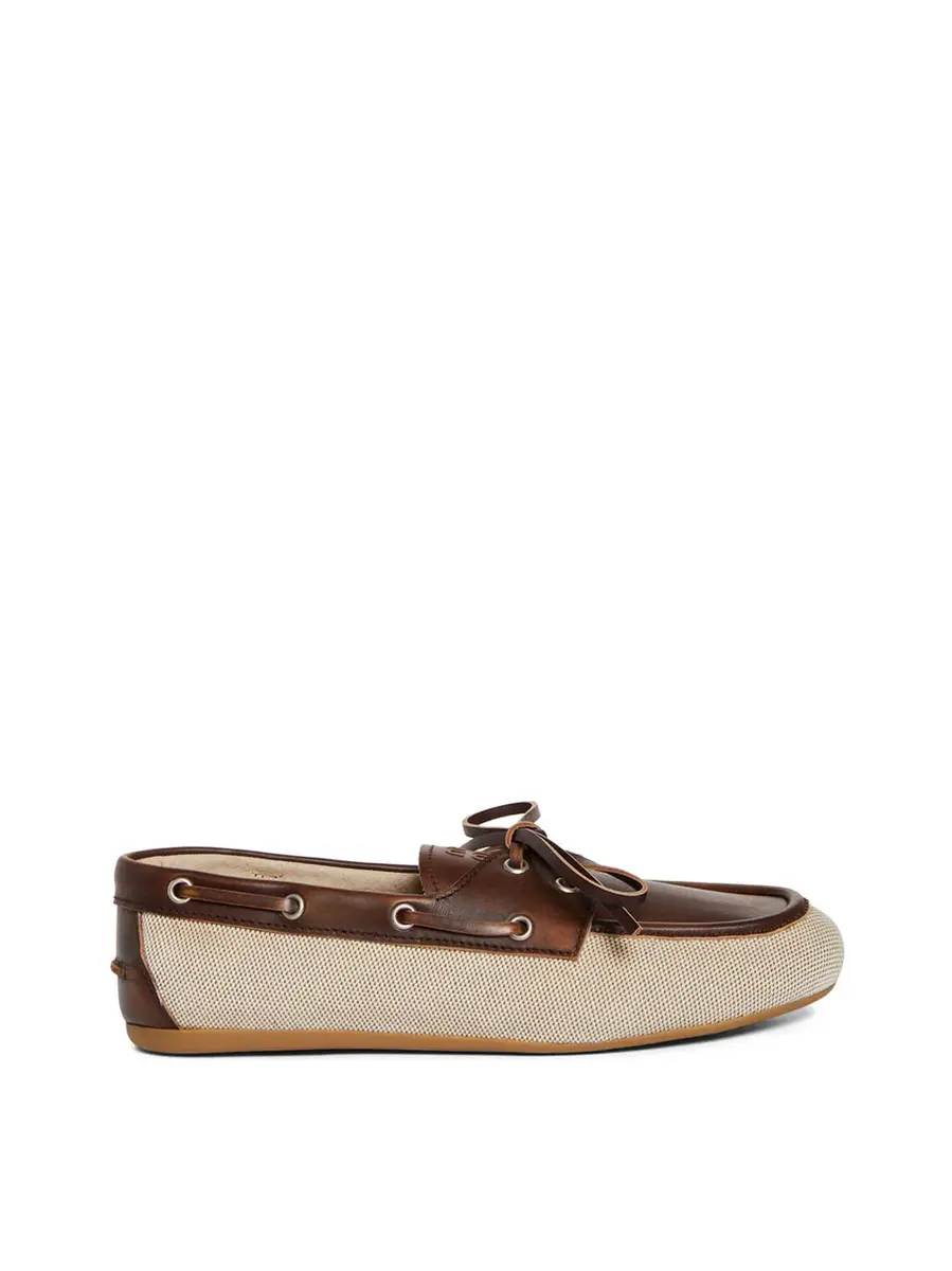 Miu Miu Canvas and Bleached Leather Boat Shoes | Image 1 Miu Miu Canvas and Bleached Leather Boat Shoes | Image 1