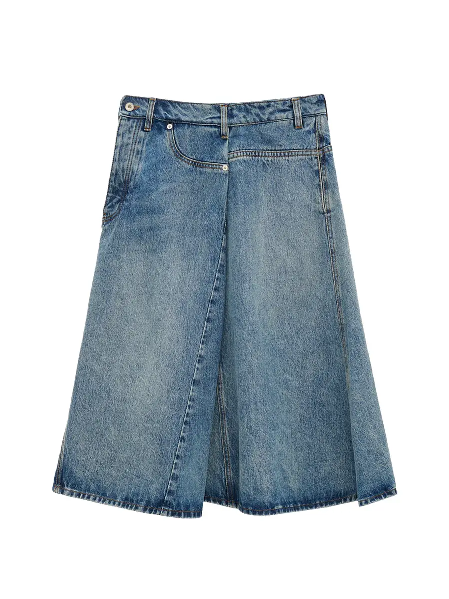 Deconstructed Denim Midi Skirt