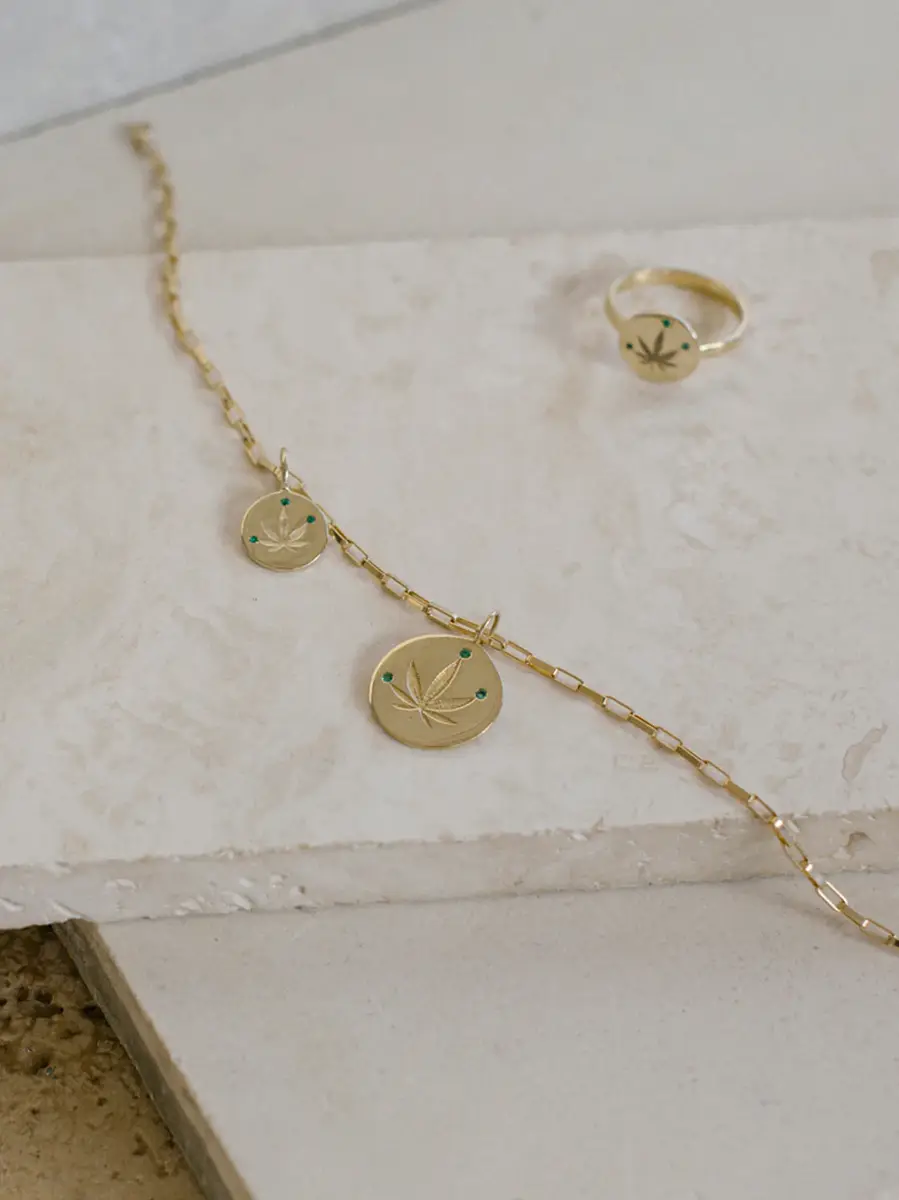 aligrace Gold and Emerald Cannabis Leaf Charm | Thumbnail 2 aligrace Gold and Emerald Cannabis Leaf Charm | Thumbnail 2