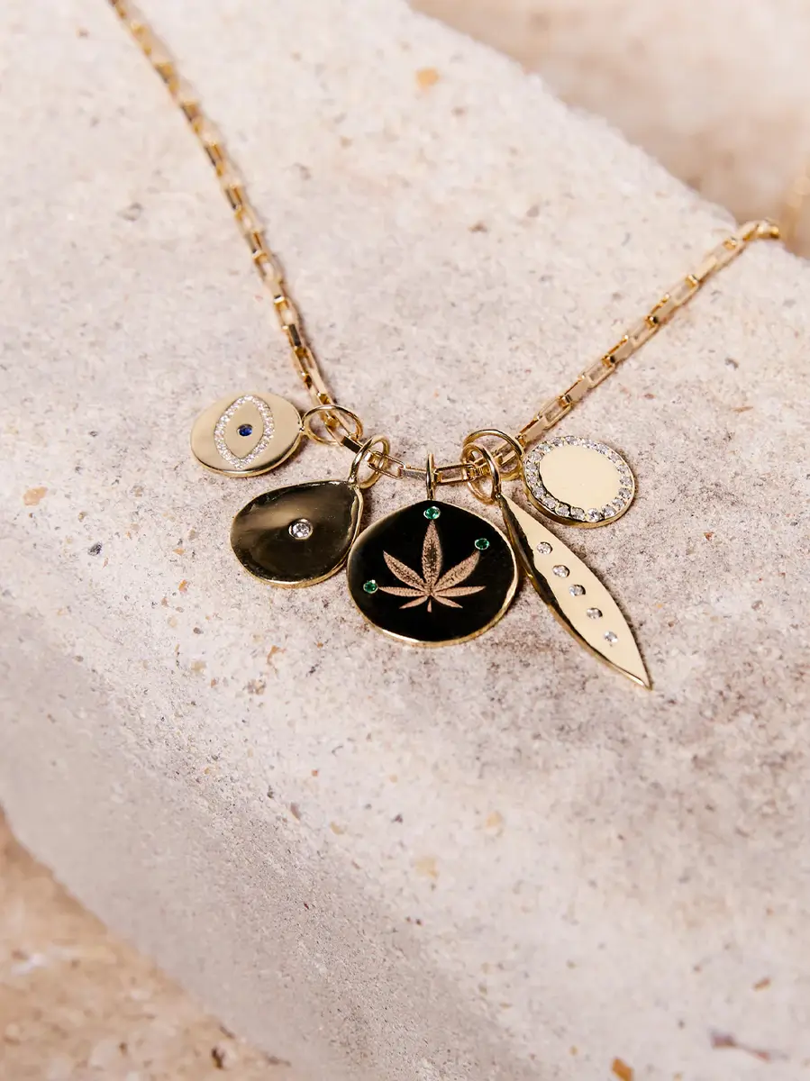 aligrace Gold and Emerald Cannabis Leaf Charm | Thumbnail 3 aligrace Gold and Emerald Cannabis Leaf Charm | Thumbnail 3