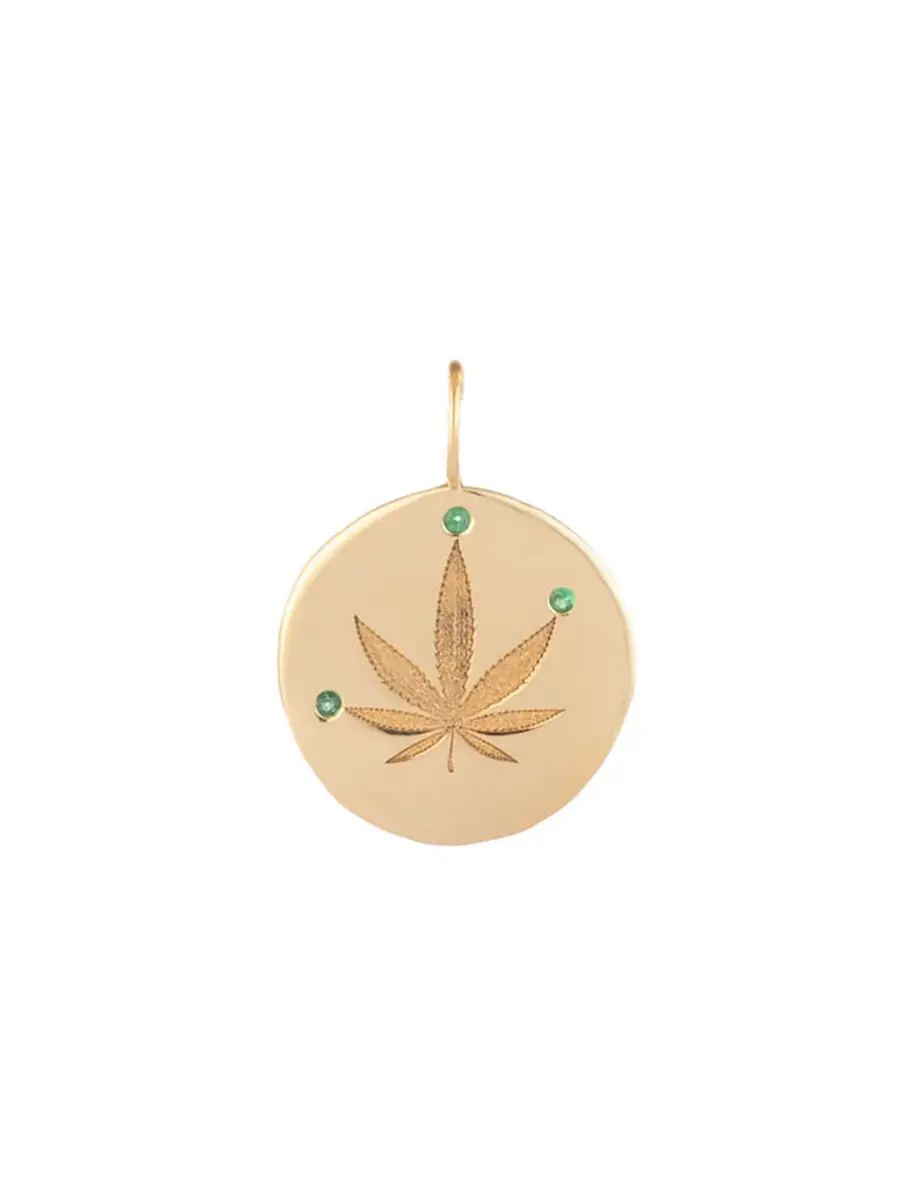 Gold and Emerald Cannabis Leaf Charm