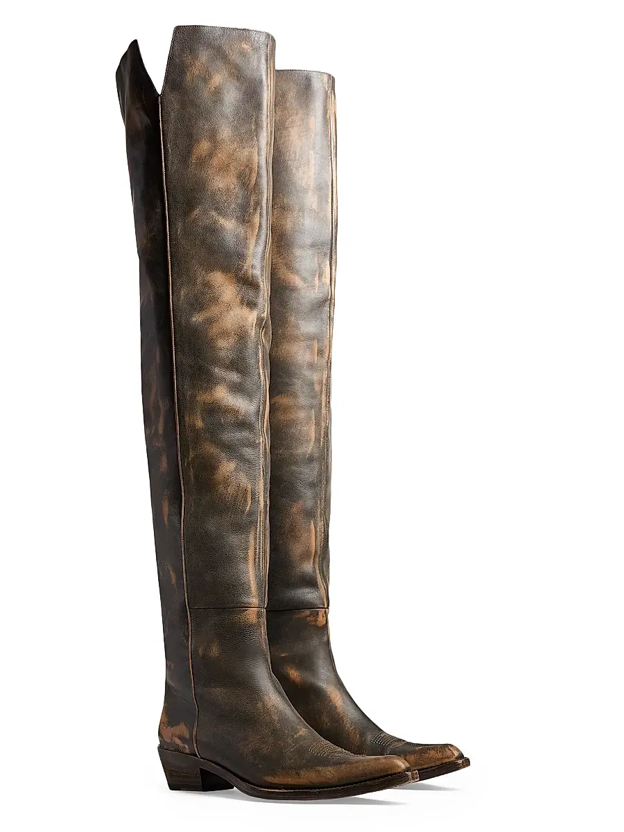 Khaite Women's Clive Vintage Leather Over-the-Knee Boots - Vintage Black | Thumbnail 2 Khaite Women's Clive Vintage Leather Over-the-Knee Boots - Vintage Black | Thumbnail 2