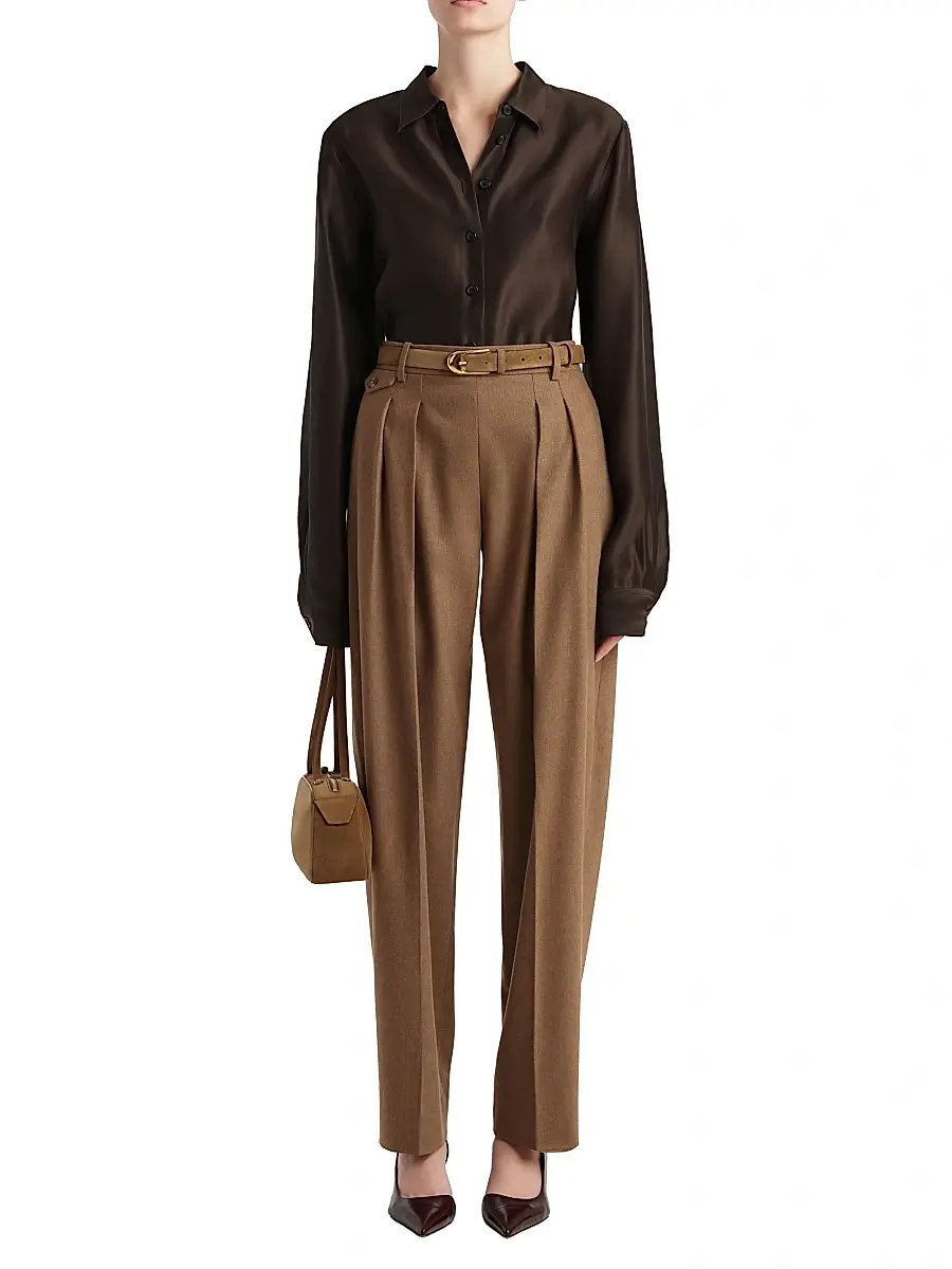 Khaite Women's Dugan Pleated Wool Pants - Toffee | Thumbnail 2 Khaite Women's Dugan Pleated Wool Pants - Toffee | Thumbnail 2