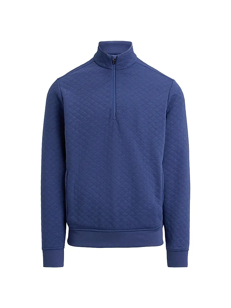 RLX Ralph Lauren Men's Quilted Double-Knit Quarter-Zip Sweatshirt - Old Royal - Size XS | Image 1 RLX Ralph Lauren Men's Quilted Double-Knit Quarter-Zip Sweatshirt - Old Royal - Size XS | Image 1