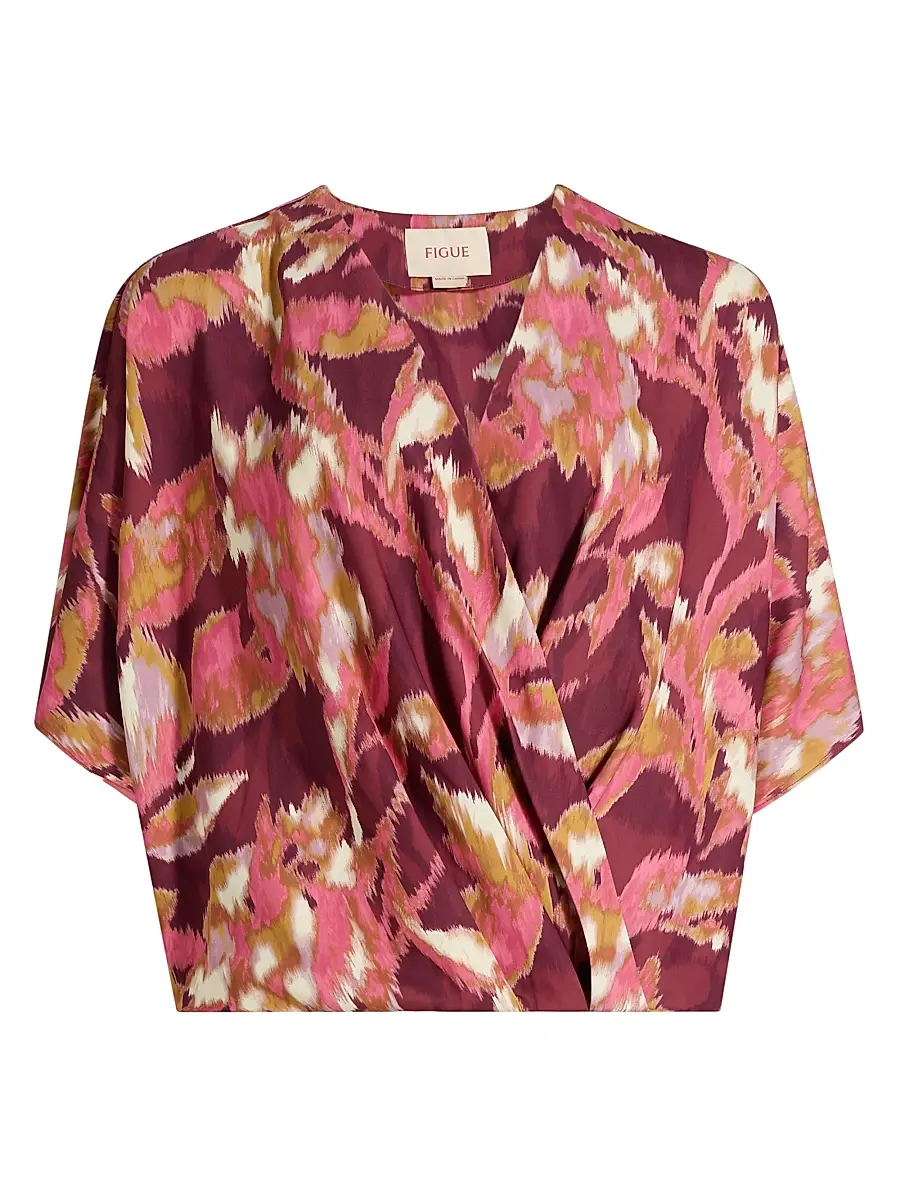 FIGUE Women's Mirabel Ikat-Inspired Blouse - Ikat Foliage Bordeaux Red - Size XL | Image 1 FIGUE Women's Mirabel Ikat-Inspired Blouse - Ikat Foliage Bordeaux Red - Size XL | Image 1