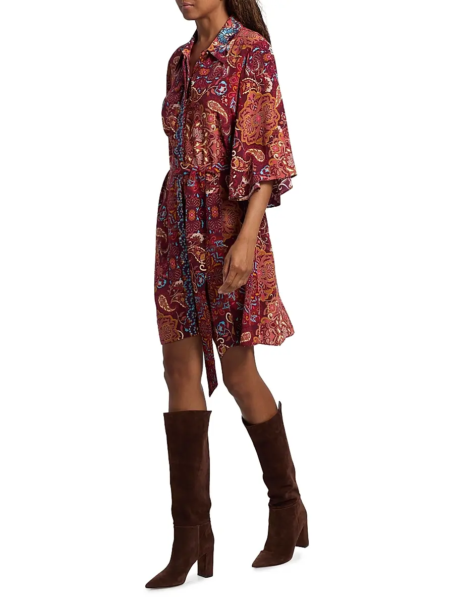 FIGUE Women's Pamela Kaleidoscope Paisley Belted Shirtdress | Thumbnail 2