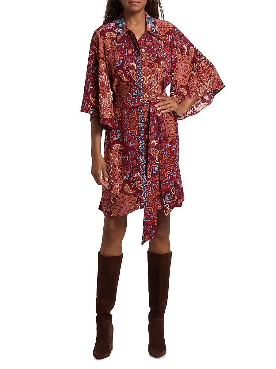 FIGUE Women's Pamela Kaleidoscope Paisley Belted Shirtdress | Thumbnail 3