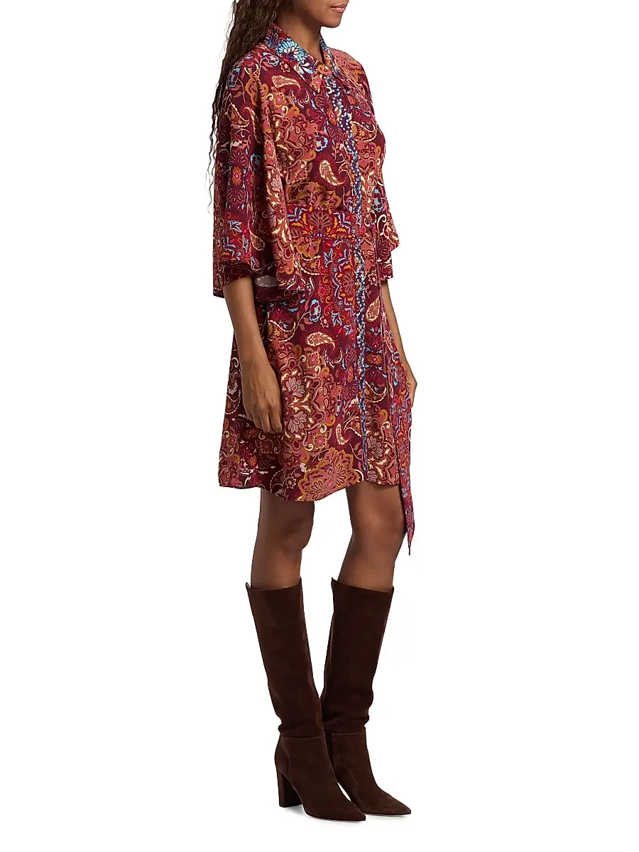 FIGUE Women's Pamela Kaleidoscope Paisley Belted Shirtdress | Thumbnail 4