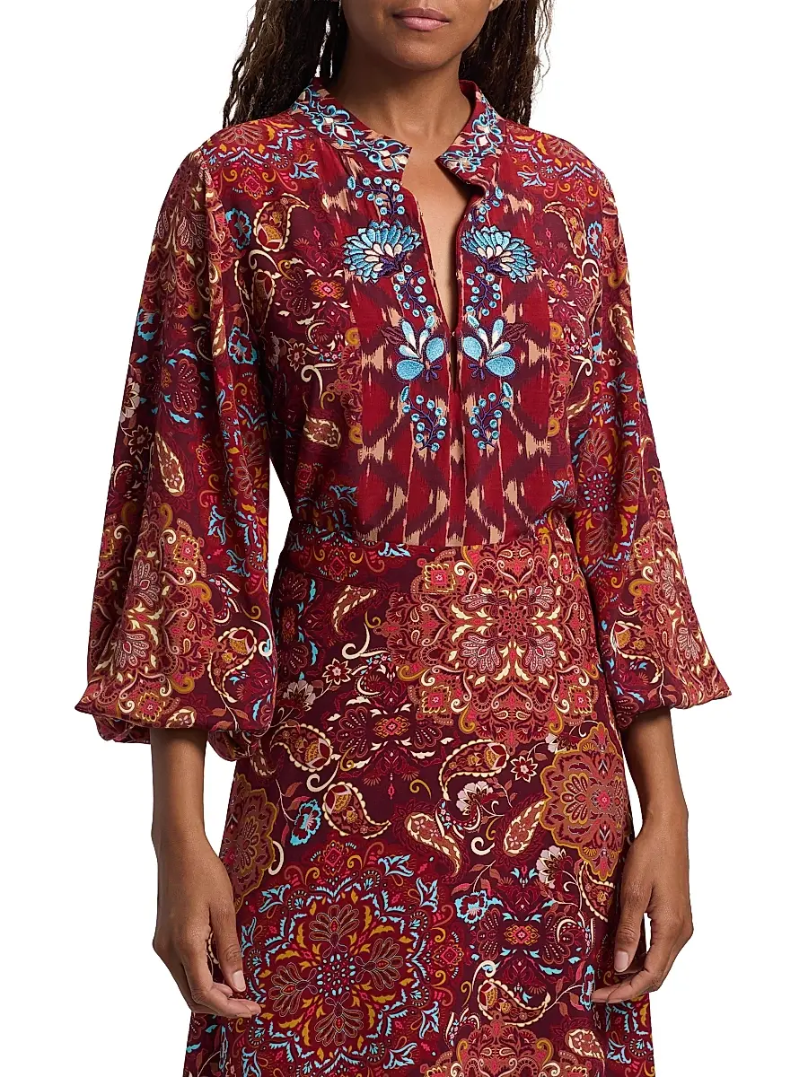 FIGUE Women's Kit Embroidered Floral Top | Thumbnail 3