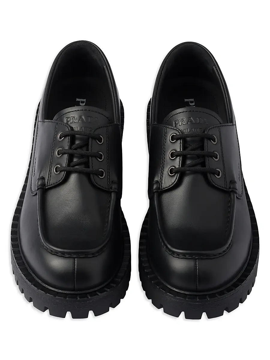 Prada Men's Laced Leather Loafers - Black | Thumbnail 2 Prada Men's Laced Leather Loafers - Black | Thumbnail 2