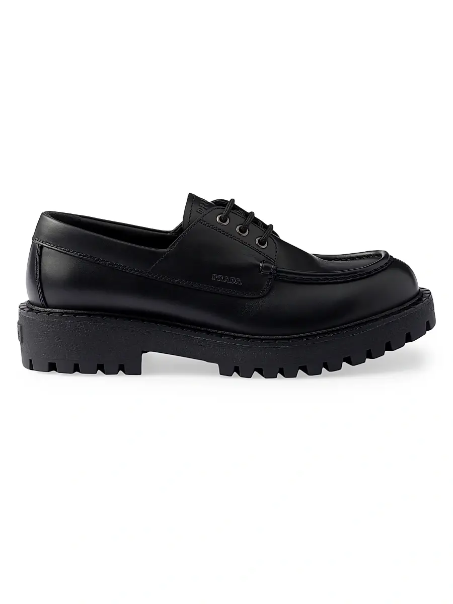 Prada Men's Laced Leather Loafers - Black | Image 1 Prada Men's Laced Leather Loafers - Black | Image 1