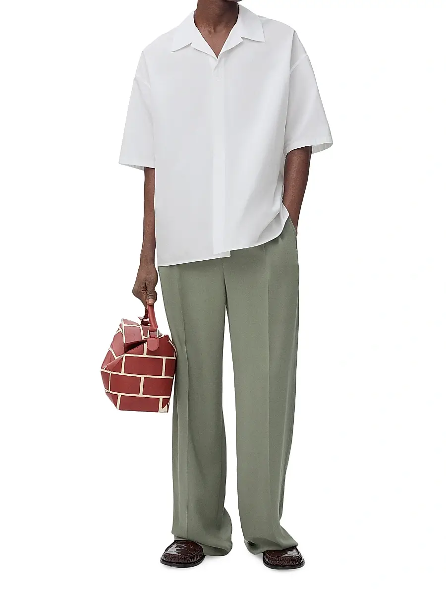 LOEWE Men's Anagram Cotton Camp Shirt - White | Thumbnail 2 LOEWE Men's Anagram Cotton Camp Shirt - White | Thumbnail 2