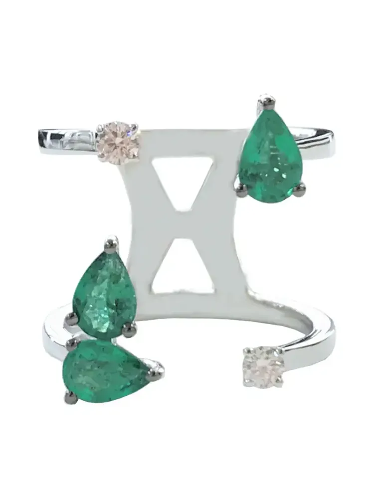 Emerald Diamond Open Ring