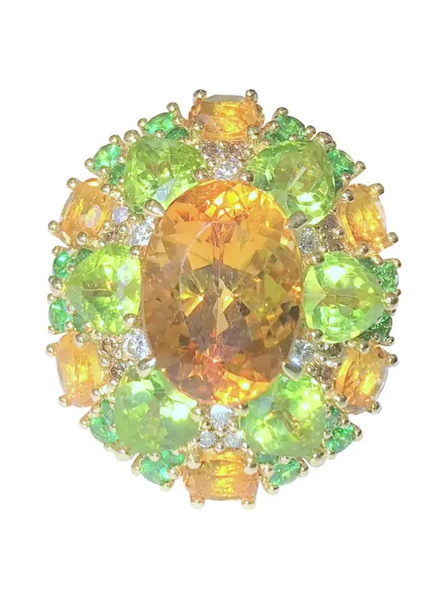 Green Garnet Citrine Dome Ring