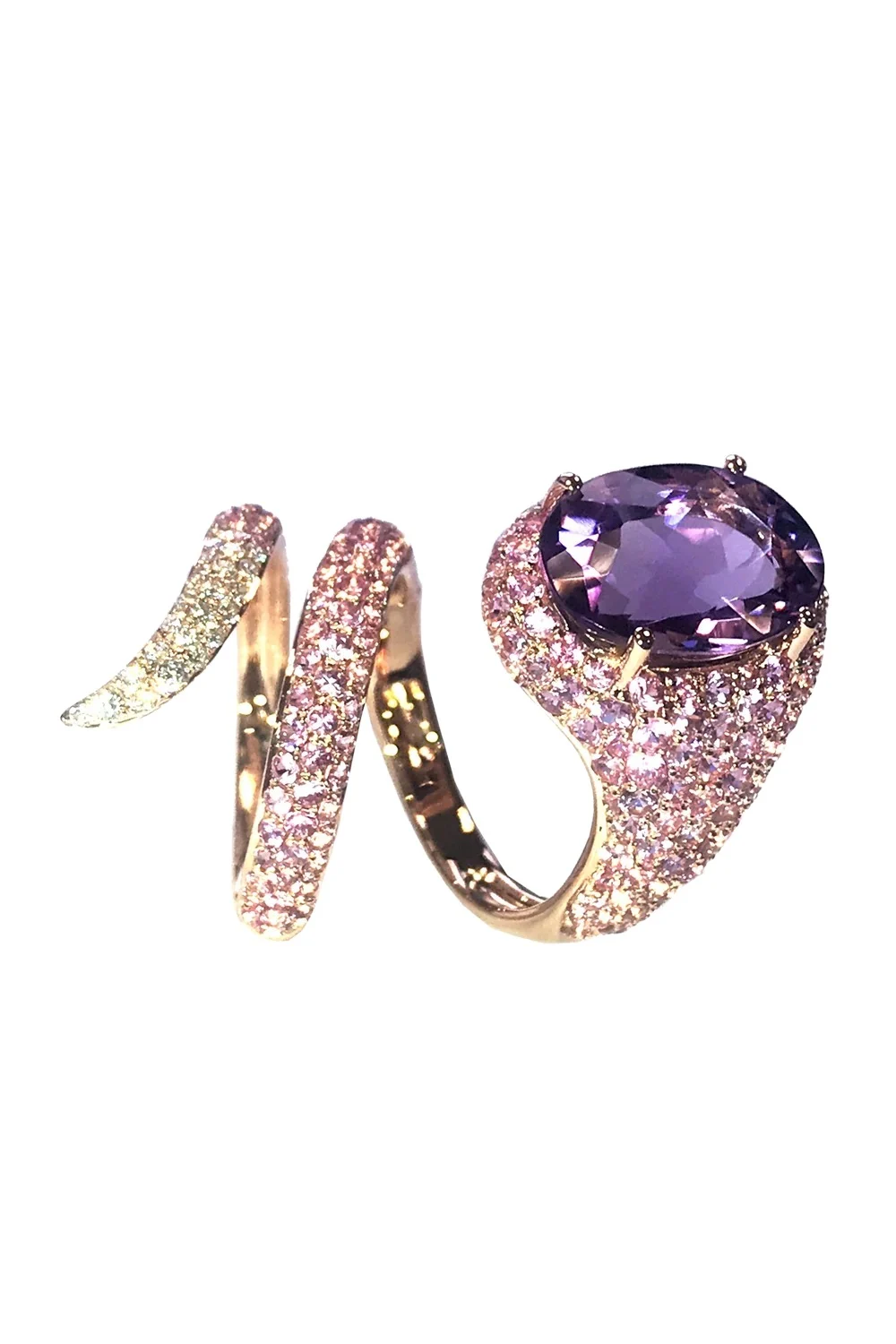 STEFERE Purple Sapphire Diamond Amethyst Spiral Ring