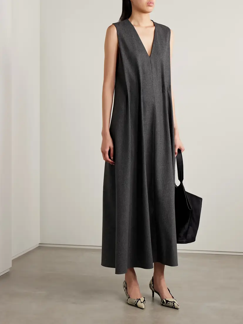 Khaite Syd Pleated Wool Midi Dress | Thumbnail 2 Khaite Syd Pleated Wool Midi Dress | Thumbnail 2