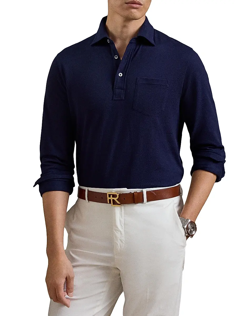 Ralph Lauren Purple Label Men's Cotton-Cashmere Piqué Polo Shirt | Thumbnail 3 Ralph Lauren Purple Label Men's Cotton-Cashmere Piqué Polo Shirt | Thumbnail 3
