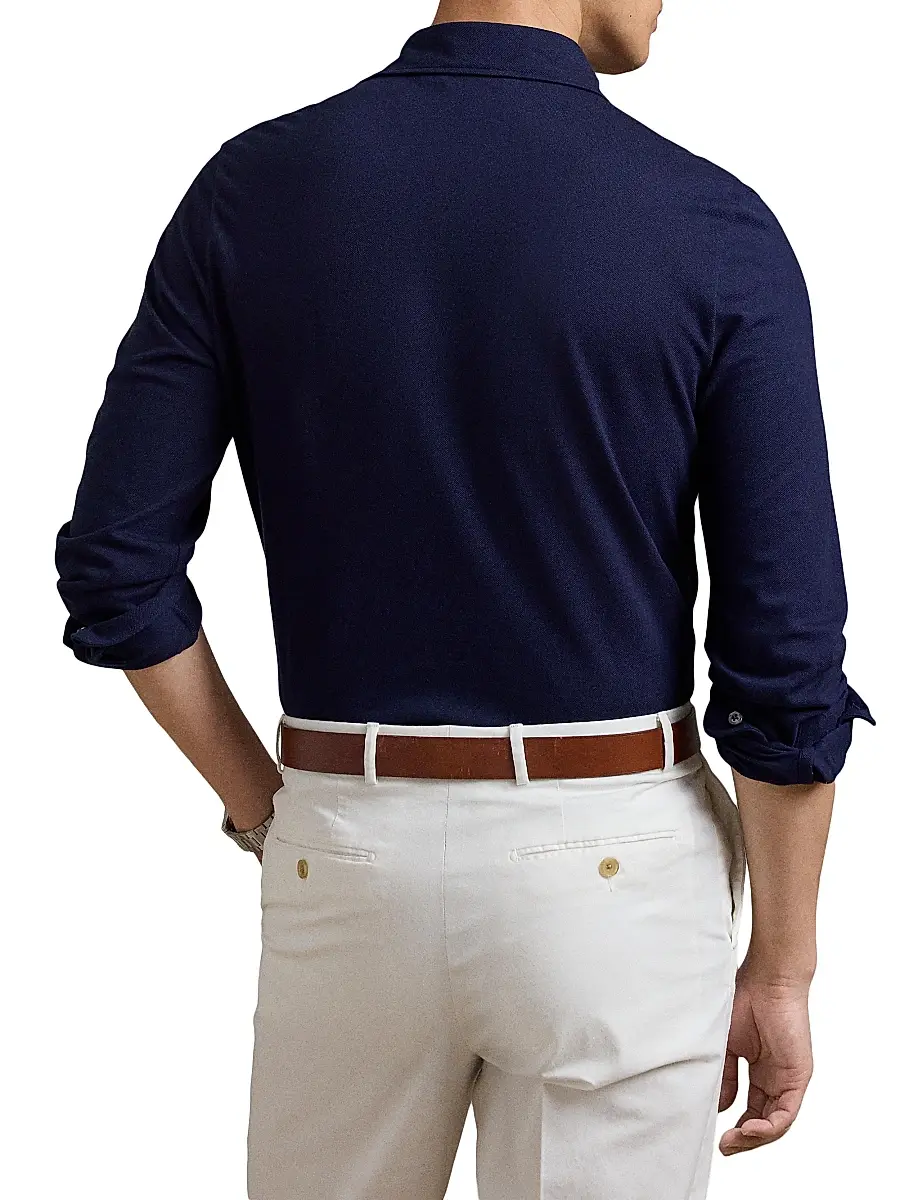 Ralph Lauren Purple Label Men's Cotton-Cashmere Piqué Polo Shirt | Thumbnail 4 Ralph Lauren Purple Label Men's Cotton-Cashmere Piqué Polo Shirt | Thumbnail 4