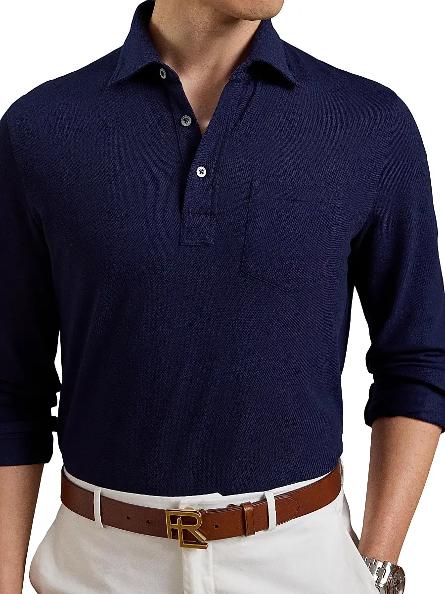 Ralph Lauren Purple Label Men's Cotton-Cashmere Piqué Polo Shirt | Thumbnail 5 Ralph Lauren Purple Label Men's Cotton-Cashmere Piqué Polo Shirt | Thumbnail 5
